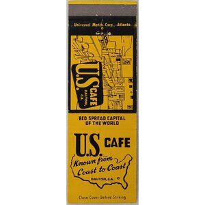Front Strike Matchbook Cover U.S. Cafe Dalton GA Georgia W/ Mileage Chart
